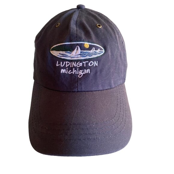 Ludington Michigan Embroidered Navy Blue Adjustable Baseball Cap - Picture 1 of 6
